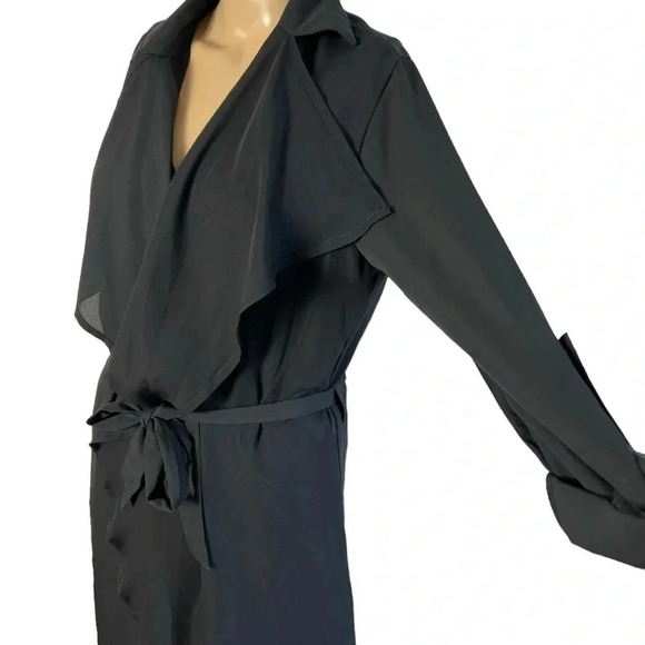 REVAMPED tie front,semi sheer,cascading collar,black  lightweight cover coat - Picture 1 of 15
